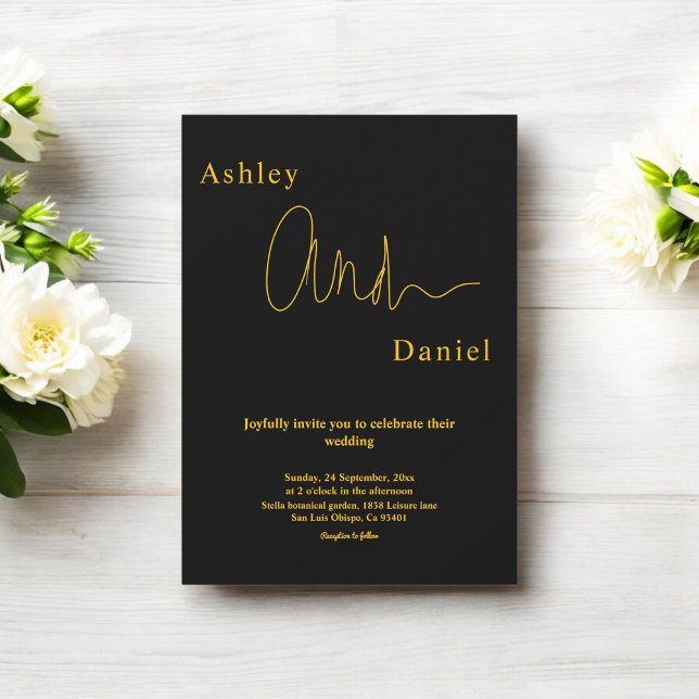 Convites Casamento Chic Dourado E Preto Simples Moderno (Criador carregado)