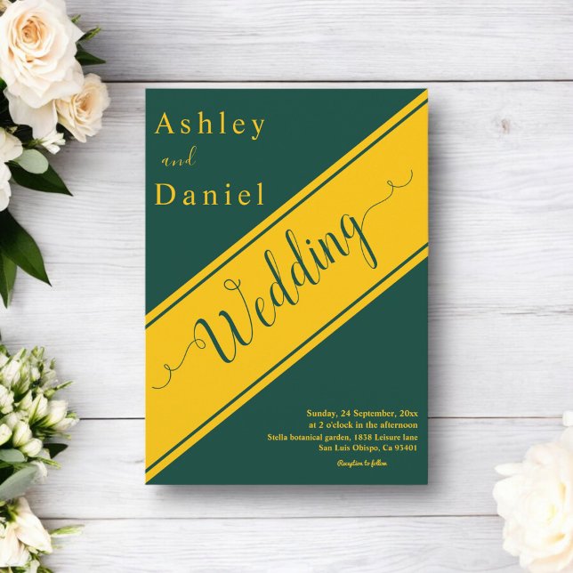 Convites Casamento Chic Dourado E Verde Moderno Elegante (Criador carregado)