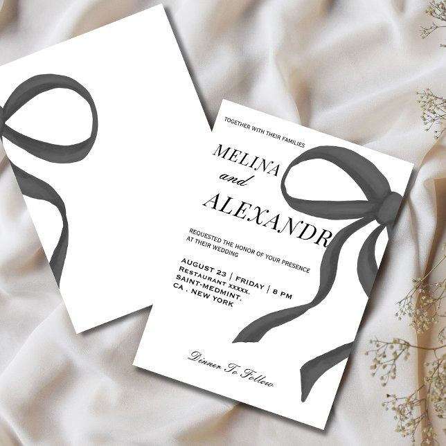 Convites Casamento Chic e Trendy Ribbon Black e White (Criador carregado)