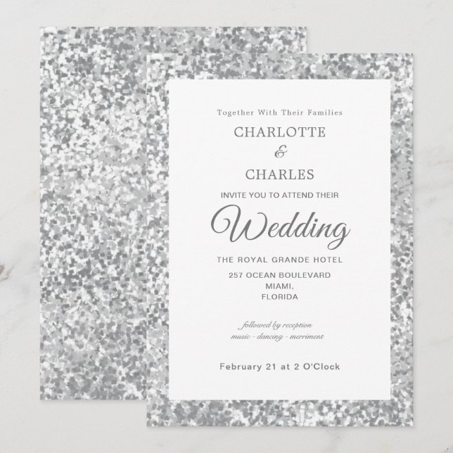 Convites Casamento Chic Elegante De Cinzas De Prata (Frente/Verso)