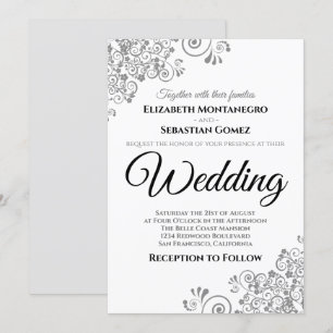 Convites Casamento Chic Elegante de Filigrana de Cinza