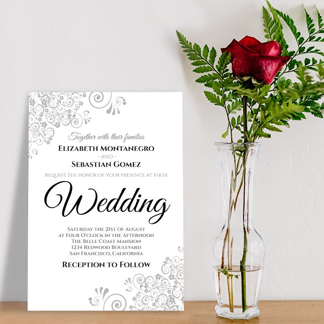 Convites Casamento Chic Elegante De Filigre De Cinza Leve (Criador carregado)