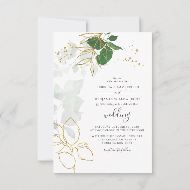 Convites Casamento Chic Elegante Eucalyptus Greenery Boho (Frente)