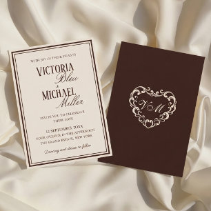 Convites Casamento Chic em Creme Antigo e Marrom Chocolate