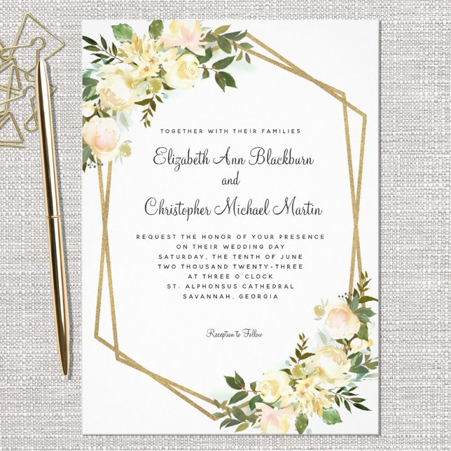 Convites Casamento Chic Floral Botânico Elegante (Criador carregado)