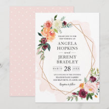 Casamento Chic Floral de Blush Geométrico Moderno
