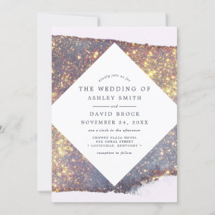 Convites Casamento Chic Glitter Roxo Dourado Iridescente 