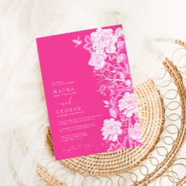 Convites Casamento Chic Hot Pink Chinoiserie Flower Garden