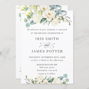 Convites Casamento Chic Ivory White Floral Greenery