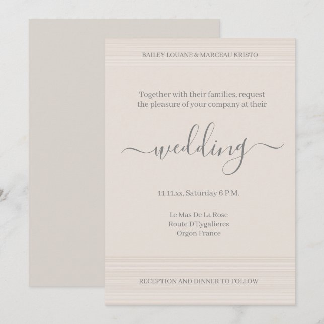 Convites Casamento Chic Listras de Madeira Marfim Elegante (Frente/Verso)