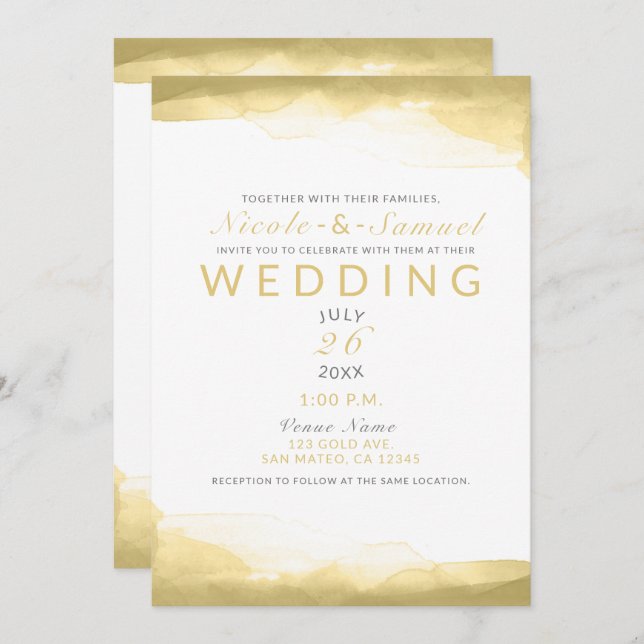 Convites Casamento Chic Moderno com Dijon Mustard Watercolo (Frente/Verso)