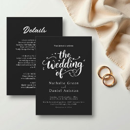 Convites Casamento Chic Moderno Negro e Branco com Script E
