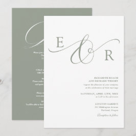 Convites Casamento Chic Monograma Tudo Em Um Verde Sage