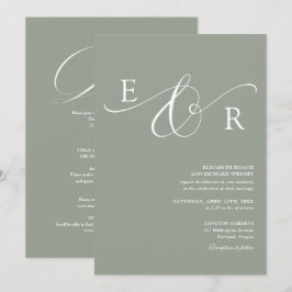 Convites Casamento Chic Monograma Tudo Em Um Verde Sage