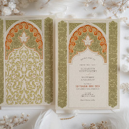 Convites Casamento Chic Olive & Coral Art Nouveau Lace