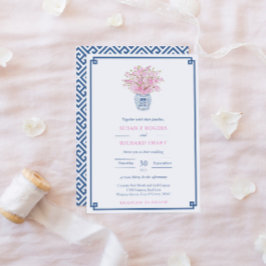 Convites Casamento Chic Pink E Marinho Blue Chinoiserie Vas