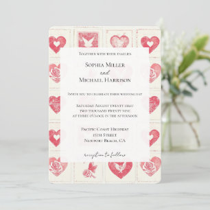Convites Casamento Chic Red Cream Hearts
