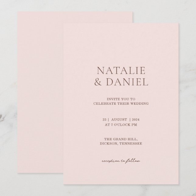 Convites Casamento Chic Rosa Bege e Marrom Quente (Frente/Verso)