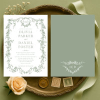 Casamento Chic Sage Verde Vitoriano Francês Monogr