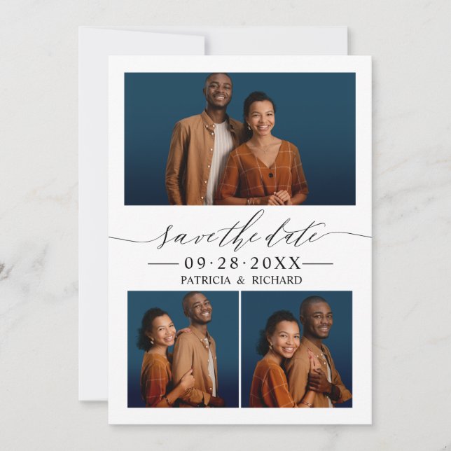 Convites Casamento Chic Script Save The Date 3 Colagem de F (Frente)