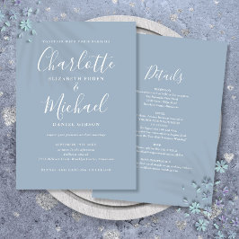 Convites Casamento Chic Script Simples Tudo Em Um Azul Empo