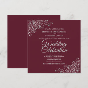 Convites Casamento Chic Silver Frills Burguny Esquadrão Ele