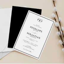Casamento Chic Simples de Monograma Preto e Branco