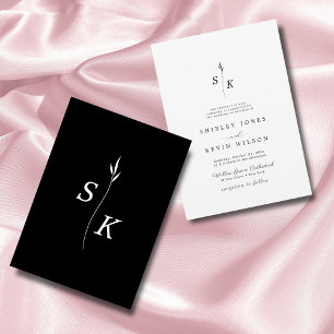 Convites Casamento Chic Simples Folha de Folha Monograma