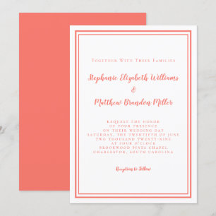 Convites Casamento Chic Simples Minimalista Coral e Branco