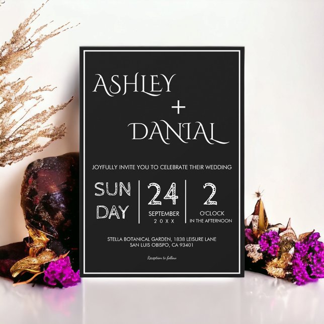 Convites Casamento Chic Simples, Preto E Branco (Criador carregado)