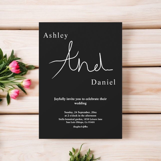 Convites Casamento Chic Simples Preto E Branco Moderno (Criador carregado)