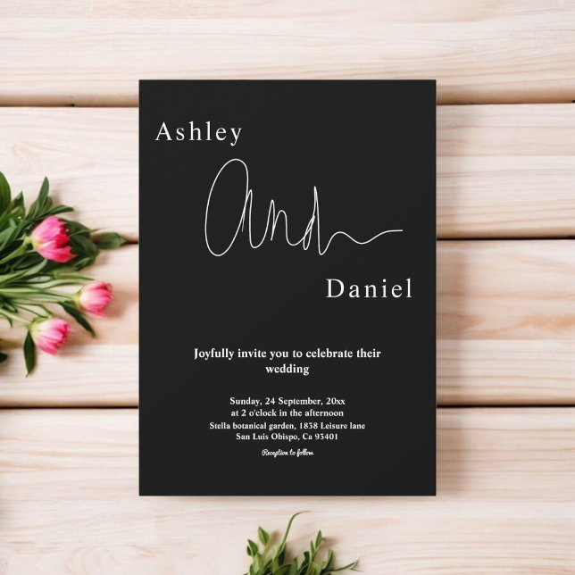 Convites Casamento Chic Simples Preto E Branco Moderno (Criador carregado)