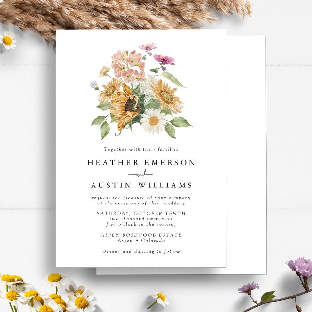 Convites Casamento Chic Sunflower (Chic Watercolor Sunflower Wildflower Floral Wedding Invitation by Painted Paperie
)