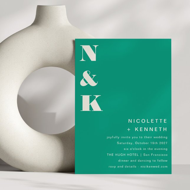 Convites Casamento Chic Verde-Esmeralda Moderno Monograma (Criador carregado)