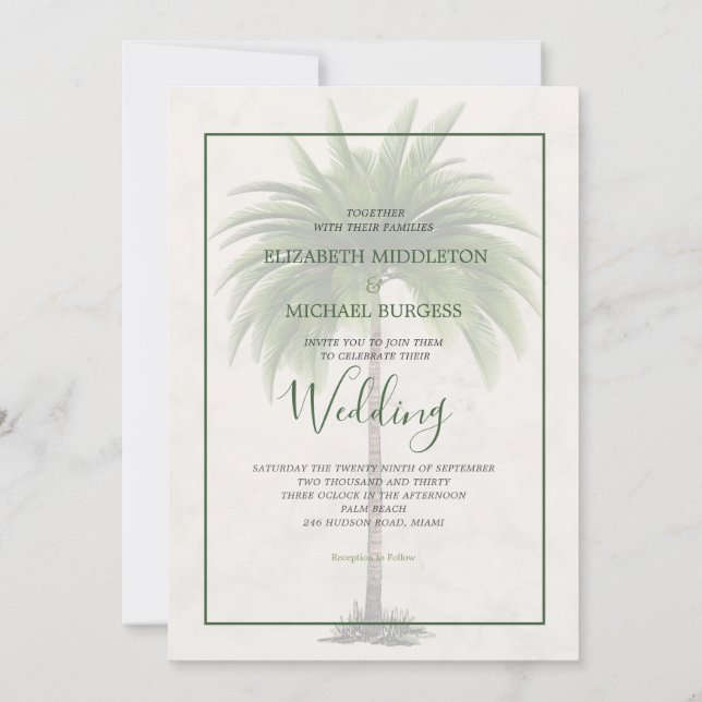 Convites Casamento Chic Verde Moderno Elegante Palm Tree (Verso)