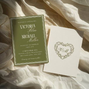 Convites Casamento Chic Vintage Azeitona Marfim Dinheiro An