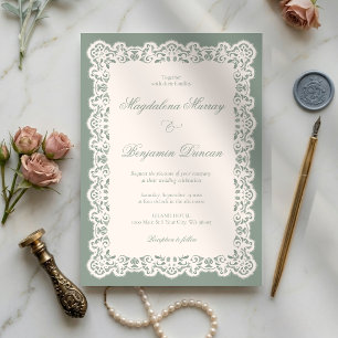 Convites Casamento Chic Vintage Marfim e Verde Sage Elegant