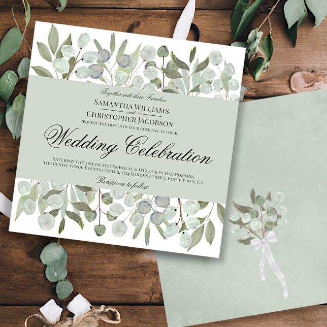 Convites Casamento Chic Watercolor Eucalyptus & Foliage Boh (Criador carregado)
