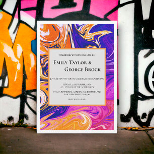 Convites Casamento Chic Wavy Abstrato Galaxy Galaxy Moderno