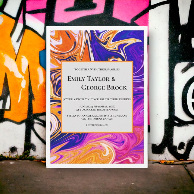 Convites Casamento Chic Wavy Abstrato Galaxy Galaxy Moderno (Criador carregado)