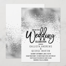 Convites Casamento Chic White Silver Foil Confetti Ombre
