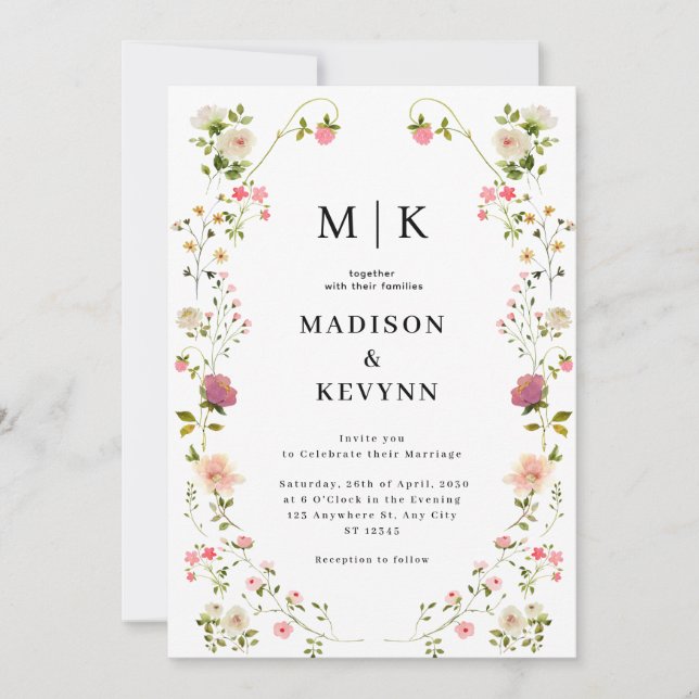 Convites Casamento Chic Wildflower  (Frente)