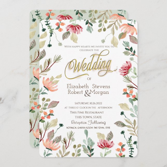 Convites Casamento Chic Wildflower (Frente/Verso)