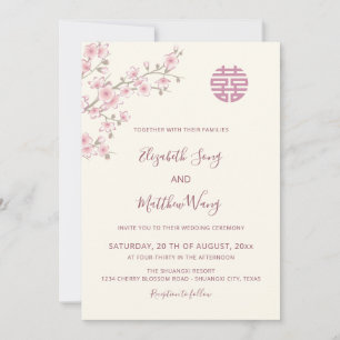 Convites CASAMENTO CHINÊS BILINGUE Beijo Cereja Flor de Cer