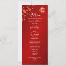 Convites Casamento Chinês BILINGUE Flor de Cerejeira Vermel