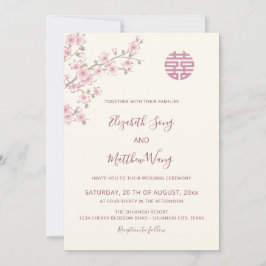 Convites Casamento Chinês BILINGUE Rosa Bege Florido