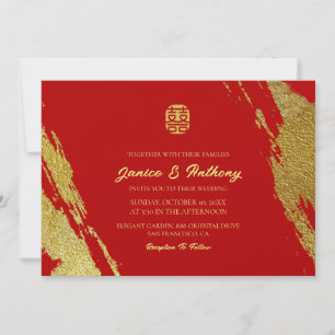 Convites Casamento chinês com pincel de ouro vermelho pince