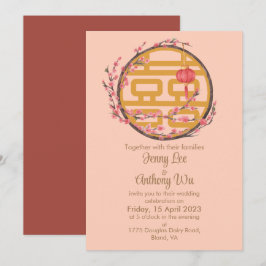 Convites Casamento chinês com Sakura de Dupla Felicidade