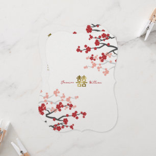 Convites Casamento Chinês de Dupla Felicidade do Ouro Red S