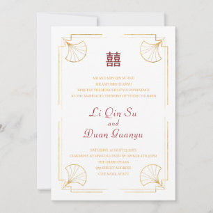 Convites Casamento Chinês de Dupla Felicidade Minimalista